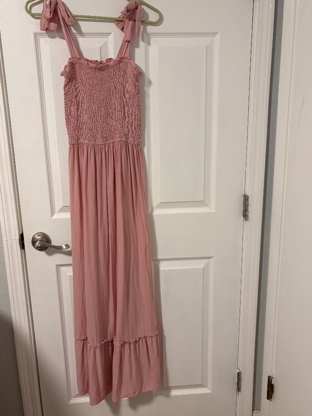 Zesica Mauve Pink Tie Strap Smocked Maxi Dress Size Small Boho Cottagecore